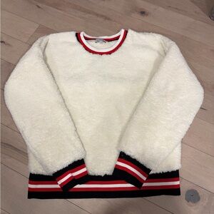 Evereve Cream Sweater with Red and Black Stripes